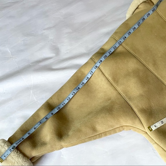 Vintage retro suede & wool shearling open front snap hem jacket coat Small - Picture 13 of 13